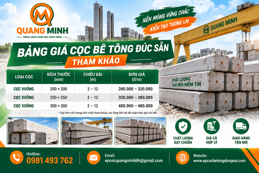Bảng Giá Cọc Bê Tông Đúc Sẵn Tham Khảo