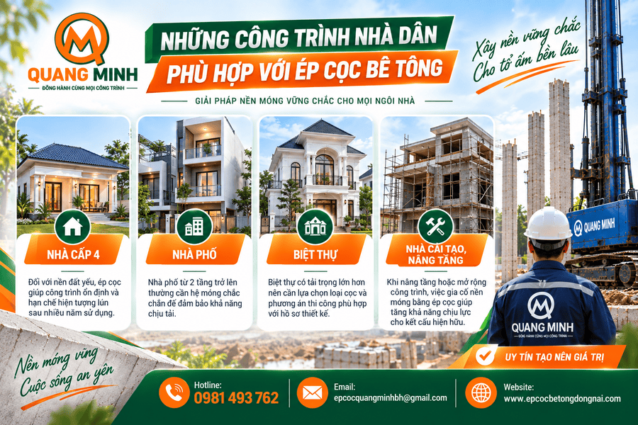 Những Công Trình Nhà Dân Phù Hợp Với Ép Cọc Bê Tông