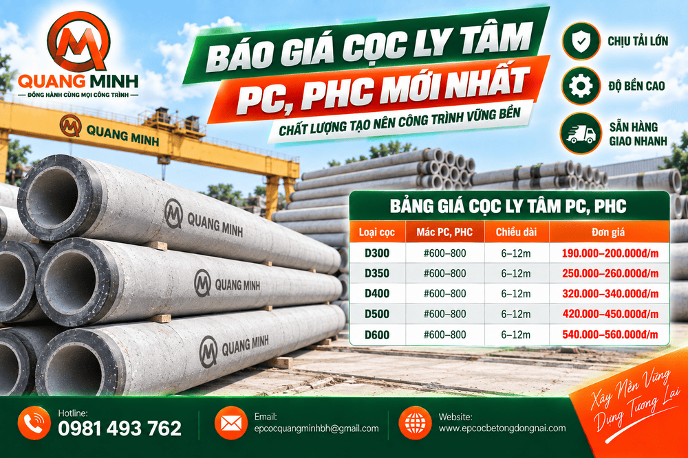 Báo Giá Cọc Ly Tâm PC, PHC Mới Nhất